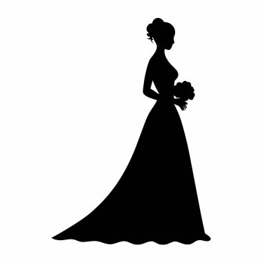 bir buket çiçek ile bir gelin siluet