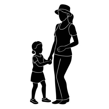 Anne ve bebeğin silueti. anne ve bebek.