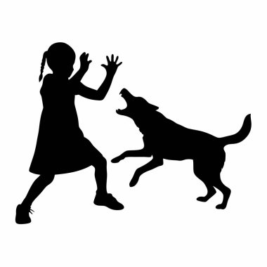 Beyaz arka planda köpeği olan bir çocuğun vektör silueti.