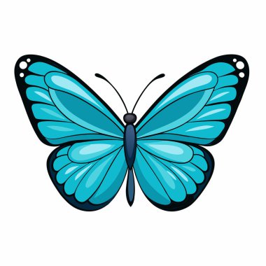 Karmaşık detaylı kanatları olan canlı bir mavi kelebek saf beyaz arka planda izole edilir. Bu yüksek çözünürlüklü görüntü bahar ve yaz temaları, grafik tasarımı ve çizimler için idealdir.,