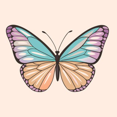 Hassas pastel kelebek kanatları, bahar temalı tasarımlar için mükemmel. Canlı renkler ve karmaşık detaylar, arka plan, desen ve şablonlar için ideal, doğadan esinlenilmiş güzel bir illüstrasyon yaratır. Bu grafik, zarif ve güzel.