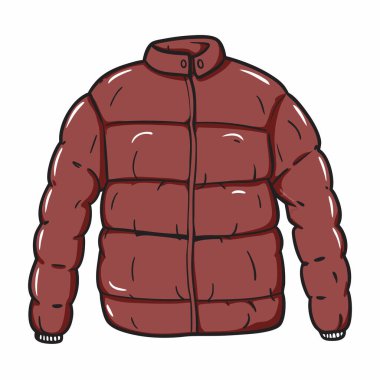 Kışın moda tasarımları için mükemmel olan kestane rengi bir kabarık ceketin şık bir çizimi. Bloglar, web siteleri ve giyim katalogları için ideal. Bu vektör grafiği sıcak, rahat ve modaya uygun bir kış giysisini canlı kestane rengi ile tasvir ediyor. Evet.