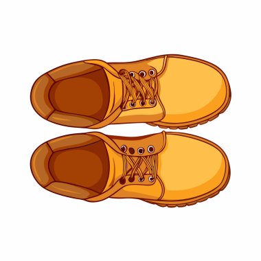 Dayanıklı sarı iş botlarının genel tanımı, inşaat, endüstriyel veya güvenlik teması için ideal. Temiz beyaz arkaplan, web sitesi afişleri, broşürler veya giyim tasarımları için mükemmel bir çizgi film grafiği. Konforlu, prote