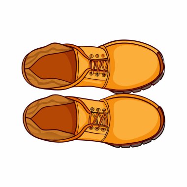 Beyaz bir arka planda izole edilmiş turuncu deri çizmelerin üstten çekimleri. Moda blogları, web siteleri ya da moda sonbahar / kış ayakkabıları imajına ihtiyaç duyan reklam malzemeleri için mükemmel. Yüksek kaliteli vektör illüstrasyonu, ideal