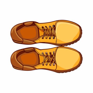 Şık sarı deri dantelli botlar, üstten görünüşlü, beyaz tenli. Moda blogları, web siteleri ve ürün katalogları için mükemmel. Yüksek çözünürlüklü görüntü detaylarını ve dokusunu gösteriyor. Erkek ayakkabıları, giyim ve tarzını göstermek için ideal. Vecto