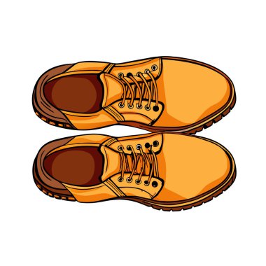 Erkek turuncu deri ayakkabılarının baştan aşağı şık bir tasviri. Moda blogları, e-ticaret siteleri ve reklam malzemeleri için mükemmel. Grafik güncel ve rahat dantelli ayakkabıları gündelik ve şık giyim için ideal olarak tasvir ediyor. Yüksek resol