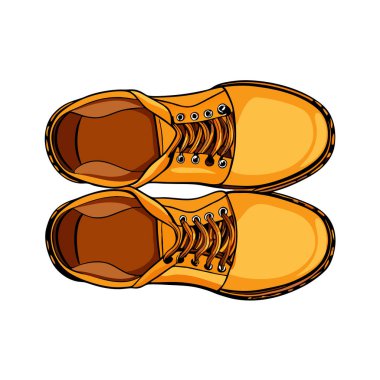 Üstten çekilen zarif sarı deri botlar temiz beyaz bir arkaplanda. Moda blogları, e-ticaret siteleri ve reklam kampanyaları için mükemmel. Görüntü, var için uygun konforlu, modaya uygun ve dayanıklı çizmeler içeriyor