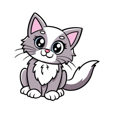 Çocuk kitapları, web siteleri ya da evcil hayvan ürünleri için mükemmel olan sevimli çizgi film gri kedi çizimi. Büyük gözleri, tüylü kürkü ve neşeli duruşu var. Sevimlilik, mutluluk ve evcil hayvan teması için ideal. Yüksek çözünürlüklü, kolayca