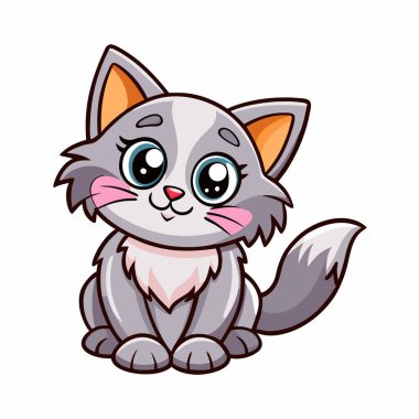 Sevimli gri kedi çizgi film çizimleri, çocuk kitapları, web siteleri ve tebrik kartları için mükemmel. Kabarık, neşeli, büyük, anlamlı gözleri olan bir kedi yavrusu. Beyaz arkaplan ile yüksek kaliteli vektör illüstrasyonu, çeşitli tasarım halkla ilişkiler için ideal
