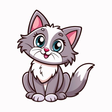 Çocuk kitapları, web siteleri ya da evcil hayvan projeleri için mükemmel olan sevimli çizgi film gri kedi çizimi. Büyük gözleri, tüylü kürkü ve neşeli bir duruşu var. Beyaz arkaplan ile yüksek çözünürlüklü vektör grafiği, kolayca ölçeklenebilir ve v için uyarlanabilir