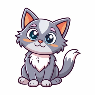 Çocuk kitapları, web siteleri ya da evcil hayvan tasarımları için mükemmel, sevimli, gri kedi yavrusu oturma çizgi filmi. Bu büyüleyici, pofuduk resimde büyük gözler ve neşeli bir ifade var. Vektör dağılımı kolayca ölçeklenebilir ve beyaz sırtlı olarak kullanılabilir