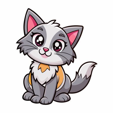 Sevimli gri kedi yavrusu çizgi film karakteri çocuk kitapları, web siteleri ya da evcil hayvan ürünleri için mükemmel. Bu sevimli, pofuduk kedi yavrusu çizimi büyük, anlamlı gözler ve oyuncu bir poz içeriyor. Logolar, maskotlar ya da grafikler için ideal. 