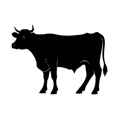 Profil görünümünde duran basit, minimalist vektör silueti. Tarım, tarım ya da süt ürünleri için mükemmel. Siyah siluet beyaz bir arkaplanda izole edilir ve çeşitli uygulamalar için çok yönlülük sunar. İdeal