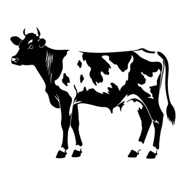 Zarif siyah beyaz bir inek silueti, tarım, süt ürünleri veya kırsal temalı tasarımlar için mükemmel. Logolar, web siteleri ve baskı malzemeleri için ideal. Vektör biçimi yüksek çözünürlüklü ölçeklenebilirlik sağlar. Basit ama çarpıcı grafik gösterimi