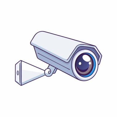 Güvenlik kamerasının neşeli ve modern bir çizimi. Güvenlik, gözetleme ya da izleme teknolojisinin dostane ve ulaşılabilir bir görsel temsiline ihtiyaç duyan internet siteleri, uygulamalar ya da sunumlar için mükemmel. Basit b ile temiz vektör tasarımı
