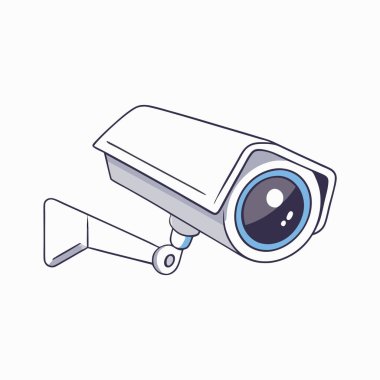 Güvenlik kamerası gözetleme sistemi ikonunun vektör çizimi. İnternet siteleri, uygulamalar ve ev güvenliği, iş güvenliği, CCTV, izleme ve gözetleme teknolojisiyle ilgili sunumlar için mükemmel. Bir dijital kamera, lens ve Recordi içerir