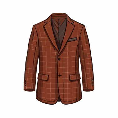Erkek kahverengi ekose spor ceketinin şık bir tasviri. Moda blogları, web siteleri ve pazarlama malzemeleri için mükemmel. Kumaşın dokusunu ve klasik terzilik tarzını gösteren detaylı bir tasarım. Sonbahar / kış koleksiyonları için ideal. Merhaba.