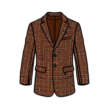 Kahverengi erkek spor ceketinin şık bir tasviri. Moda blogları, web siteleri ve sonbahar / kış erkek kıyafetleri sergilenen tasarım projeleri için mükemmel. İki düğmeli bir dizayn ve klasik bir terzi uyumu var. Crisp, exess için yüksek çözünürlüklü grafik