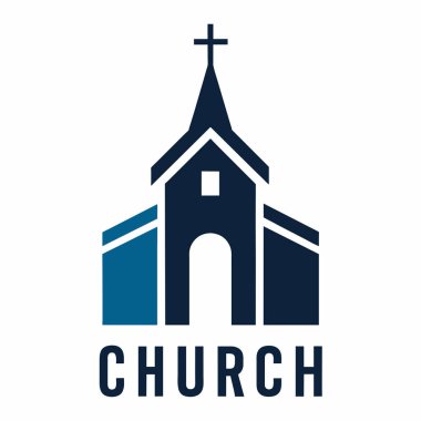Modern, minimalist bir logo tasarımı stilize edilmiş kilise kulesi ve haçı içeriyor. Dini organizasyonlar, web siteleri ya da markalaşma malzemeleri için mükemmel. Tasarım beyaz arkaplanda basit bir mavi renk şeması kullanır