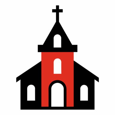 Kırmızı ve siyah bir kilise binasını tasvir eden basit ama çarpıcı bir vektör ikonu. Dini web siteleri, kilise tabelası ya da inancın ve toplumun temiz ve sembolik bir temsiline ihtiyaç duyan her proje için mükemmel. Logo ögesi olarak kullanmak için ideal, grafik de