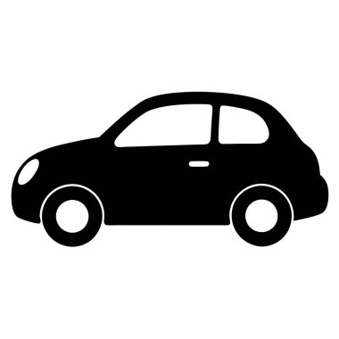 Basit siyah siluet simgesi, küçük, kompakt bir hatchback araba, web siteleri, uygulamalar ya da minimal otomotiv gerektiren sunumlar için mükemmel. Seyahat, ulaşım ya da yolculuk teması için ideal. Temiz, iki kapılı yan görüntü çizimi.