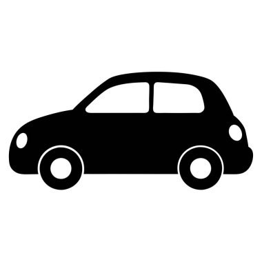Küçük bir hatchback araba siluetinin temiz, minimal vektör simgesi, ulaşım, seyahat veya otomotiv siteleri ve uygulamaları için mükemmel. Beyaz arka planda izole edilmiş bu basit siyah beyaz grafik çeşitli tasarım projeleri için idealdir. Yüksek reso