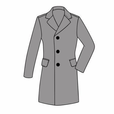 Uzun gri montun yüksek kaliteli vektör çizimi, moda tasarım şablonları için mükemmel. Cepleri ve düğmeleri de içeren klasik stil özellikleri var. Sonbahar / kış giyim tasarımları için ideal. Şablon şık ve zarif, bu şablon g cinsinden kullanılabilir