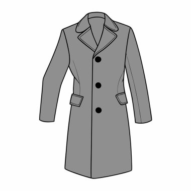 Gri, uzun kollu kışlık kürk taşıyıcı illüstrasyonu. Moda tasarımı, tekstil baskıları ve giyim katalogları için mükemmel. Klasik, şık bir tasarım, düğmesi ve cep ayrıntıları var. Sonbahar / kış koleksiyonları için ideal. Yüksek kaliteli vektör 