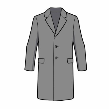 Bir erkeğin uzun gri paltosunun şık bir tasviri. Moda blogları, web siteleri ve tasarım projeleri için mükemmel. Üç düğmesi ve cebi olan klasik bir terzilik. Kışlık erkek kıyafetleri, şık bir stil veya iş kıyafeti için ideal..  
