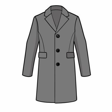 Klasik bir erkek gri montunun vektör çizimi, moda tasarım şablonları için mükemmel. Bu üç düğmeli, uzun ceket tasarımı sonbahar ya da kış koleksiyonları için idealdir. Tarz ve resmi dış giyim şablonu kolayca düzenlenebilir vec 'de mevcuttur