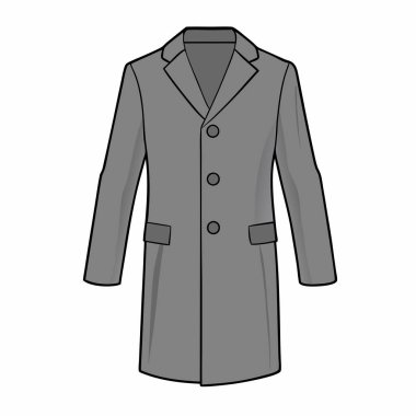 Gri adamların şık paltolu vektör şablonu. Moda tasarımı, çizimler ve sunumlar için mükemmel. Uzun kollu, düğmeli ve cepli. Sonbahar / kış koleksiyonlarına uygun klasik ve zarif tasarım. Yüksek çözünürlüklü vektör grafiği
