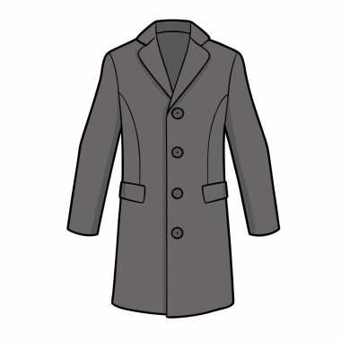 Klasik bir erkek gri uzun paltosunun vektör çizimi. Moda tasarımı projeleri için mükemmel. Bu şık palto şablonu bir düğme kapatıcısı içerir ve sonbahar veya kış koleksiyonları için idealdir. Yüksek kalite izole grafik, kolayca adapte edilebilir 