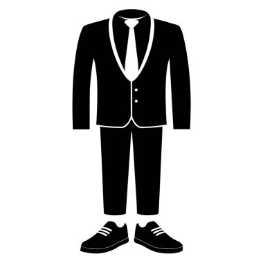 Temiz, minimalist vektör ikonu keskin siyah takım elbiseli bir adam. İş için, şirket için ve resmi kıyafet teması için mükemmel. Mesleğin sofistike ve zarif bir grafik temsiline ihtiyaç duyan web siteleri, sunumlar ve markalaşma materyalleri için ideal