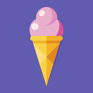 Pembe dondurma külahının canlı, düz dizayn vektör çizimi. Yaz temalı projeler için mükemmel. Bu basit, minimal grafik beyaz arka planda izole edilmiş taze bir külahta leziz görünümlü kremalı bir dondurma kepçesi içeriyor. Menü için ideal