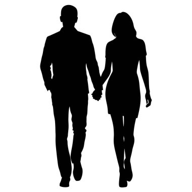 Gün batımında el ele yürüyen bir çiftin zarif silueti. Aşkı, romantizmi, ilişkileri ve birlikteliği temsil etmek için mükemmel. Romantik, stil sahibi ve zamansız bir imaja ihtiyaç duyan internet siteleri, bloglar ya da matbaa malzemeleri için idealdir. Tek renkli vektör