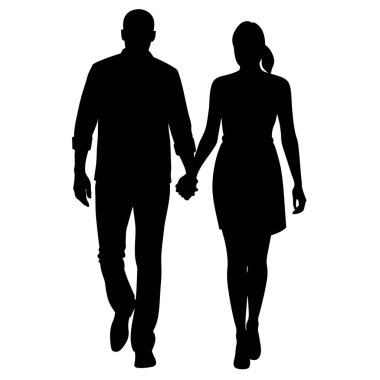 Gün batımında el ele yürüyen romantik bir çiftin silueti. Aşkı, ilişkileri, birlikteliği ve ortaklığı göstermek için mükemmel. İnternet siteleri, kartlar ve romantik projeler için ideal. Yüksek kaliteli vektör grafiği, kolayca ölçeklenebilir ve özelleştirilebilir