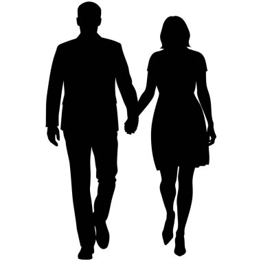 Gün batımında el ele yürüyen romantik bir çiftin silueti. Basit, zarif ve minimalist bir tasarıma ihtiyaç duyan projeler için mükemmel. Aşkı, ilişkileri, ortaklığı ve birlikteliği göstermek için idealdir. Yüksek çözünürlüklü vektör grafiği