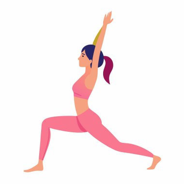 Pembe aktif giysili sağlıklı genç bir kadın Warrior 2 yoga pozu veriyor. Gücünü, esnekliğini ve dengesini gösteriyor. Bu görüntü fitness, sağlık ve yaşam tarzı blogları, web siteleri veya sosyal medya için mükemmeldir. Yogayı desteklemek için ideal Phil.