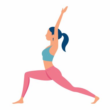 Sağlıklı genç bir kadın Warrior Two yoga pozunu (Virabhadrasana II) sergiler, güç, denge ve esneklik gösterir. İnternet siteleri, bloglar ya da yoga, fitness, sağlık ve sağlıklı yaşam tarzlarıyla ilgili basılı materyaller için mükemmel. Resim destansı