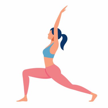 Savaşçı İki yoga pozu veren bir kadının silueti. Zindelik, sağlık ve sağlıklı yaşam tarzı temaları için mükemmel. Web siteleri, bloglar ve pazarlama materyalleri için vektör grafik çizimi ideal. Yüksek kalite tasarım, güç arttırma, denge, 