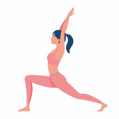 Savaşçı İki yoga pozu veren bir kadının canlı vektör çizimi. Zindelik, sağlık ve yogayla ilgili projeler için mükemmel. Resimde dinamik poziyonda dinamik bir kadın, dayanıklılık, esneklik ve 