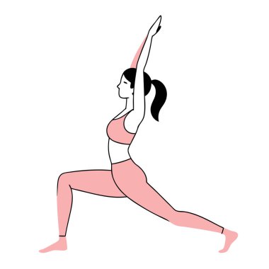 Savaşçı İki yoga pozu veren bir kadının silueti. Form, sağlık ve yogayla ilgili projeler için mükemmel bir vektör çizimi. Gücü, dengeyi ve farkındalığı temsil eder. Web siteleri, bloglar ve matbaa malzemeleri için ideal. Yüksek kalite gra