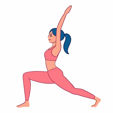 Savaşçı İki yoga pozu veren bir kadının canlı karikatür çizimi. İnternet siteleri, bloglar ya da sağlık, refah ve sağlıklı yaşam tarzlarını destekleyen sosyal medya için mükemmel. Vektör grafiği çok yönlüdür ve çeşitli arzulara kolayca uyum sağlayabilir.