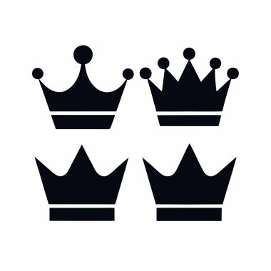 Dört adet minimalist siyah taç simgesi, web tasarımı, markalaşma ya da kraliyet ya da kraliyet imajı gerektiren herhangi bir proje için mükemmel. Yüksek çözünürlüklü vektör grafikleri, beyaz arka planda izole edilmiş, çok yönlülük ve temiz estetik sunuyor. Repres için ideal