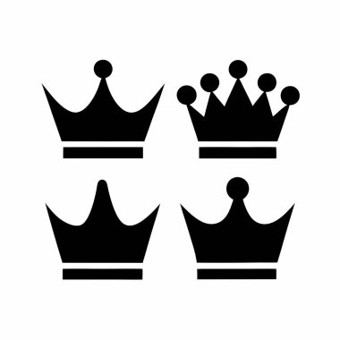 Kraliyet temaları, logoları ya da tasarım projeleri için mükemmel dört basit siyah taç simgesi. Vektör çizimleri, kolayca ölçeklenebilir ve özelleştirilebilir. Beyaz arka planda izole edilmiş kral ve kraliçe taht siluetlerini de içeriyor. Web sitesi tasarımı için ideal, 