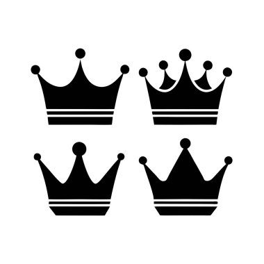 Kraliyet temaları, logoları ve web sitesi tasarımı için mükemmel dört basit siyah taç simgesi. Vektör çizimleri monarşiyi, gücü ve liderliği temsil etmek için idealdir. Bu minimalist taç siluetleri kolayca ölçeklenebilir ve çeşitli şekillerde uyarlanabilir. 