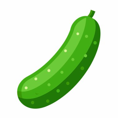 Beyaz arka planda izole edilmiş taze yeşil bir salatalığın canlı bir çizimi. Yemek siteleri, sağlıklı beslenme kampanyaları ya da basit, temiz ve çekici bir sebze grafiğine ihtiyaç duyan her proje için mükemmel. Düz tasarım biçimi: