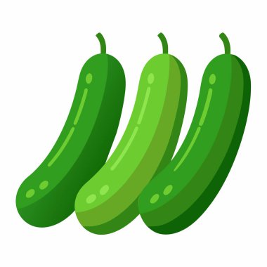 Üç canlı yeşil salatalık, taze toplanmış ve yemeye hazır. Salatalar, abur cuburlar ya da sağlıklı bir yemek malzemesi olarak mükemmel. Web siteleri, bloglar ve yemek tarifi kitapları için resim çizimi ideal. Yüksek kaliteli grafik tasarım ögesi.