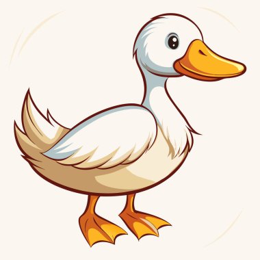 Çocuk kitapları, web siteleri ve markalaşma için mükemmel bir çizgi film ördek çizimi. Şirin, tüylü, turuncu gagalı ve ayaklı bej bir ördek yavrusu. Vektör clipart, beyaz arkaplan üzerinde izole, grafik tasarım projeleri için ideal