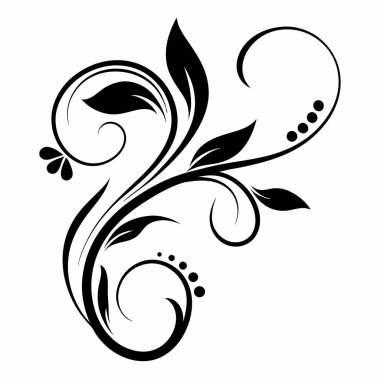 Zarif siyah-beyaz girdap tasarım elemanı, davetiyeler, düğün kırtasiyeleri veya dekoratif arka planlar için mükemmel. Vektör illüstrasyonunda eski usul yapraklar ve çiçekler yer alır. Sofistike çözünürlüklü grafik